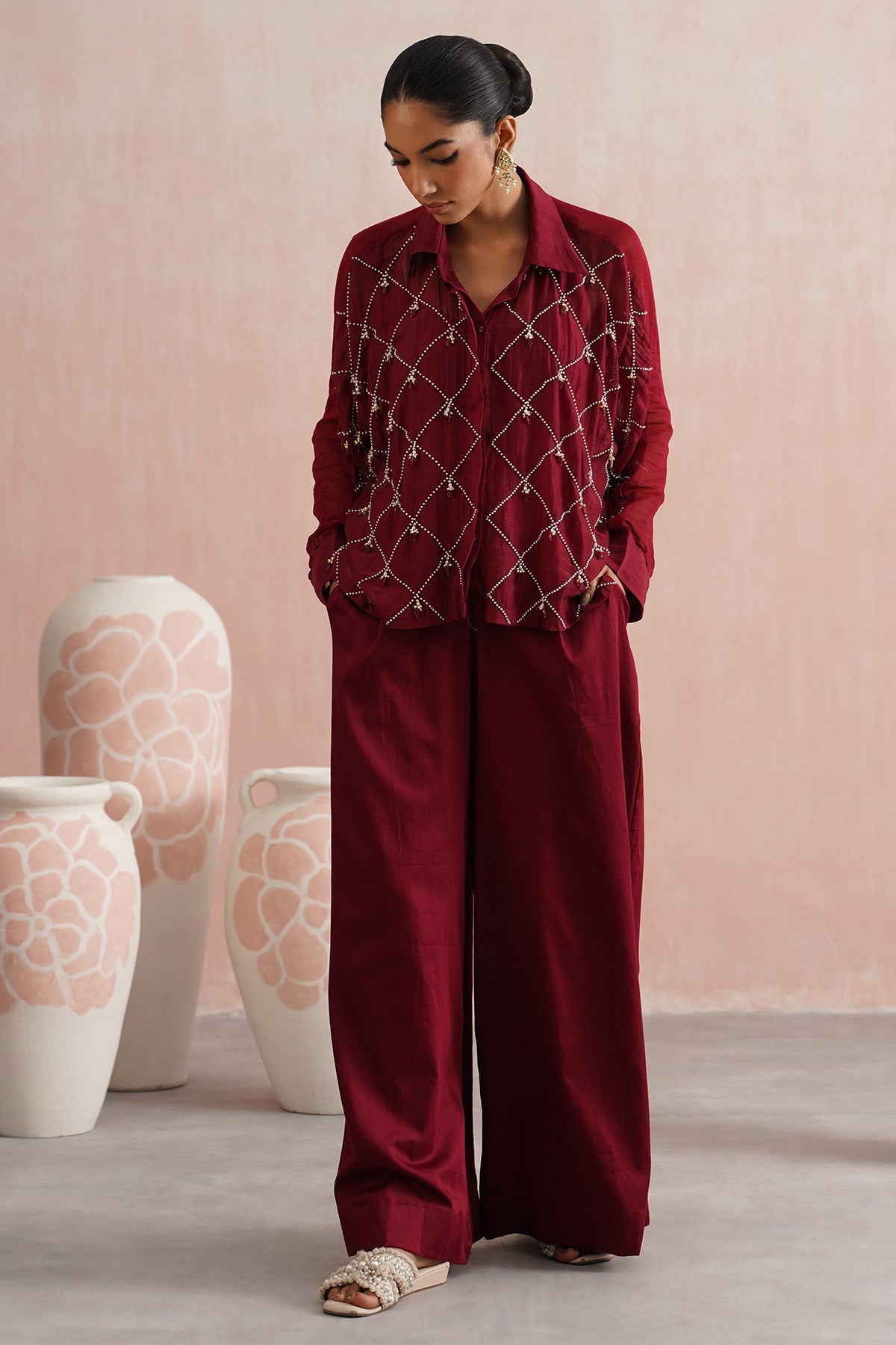 Buy Maroon Embellished Co-ord Set for women online available at Scrollnshops